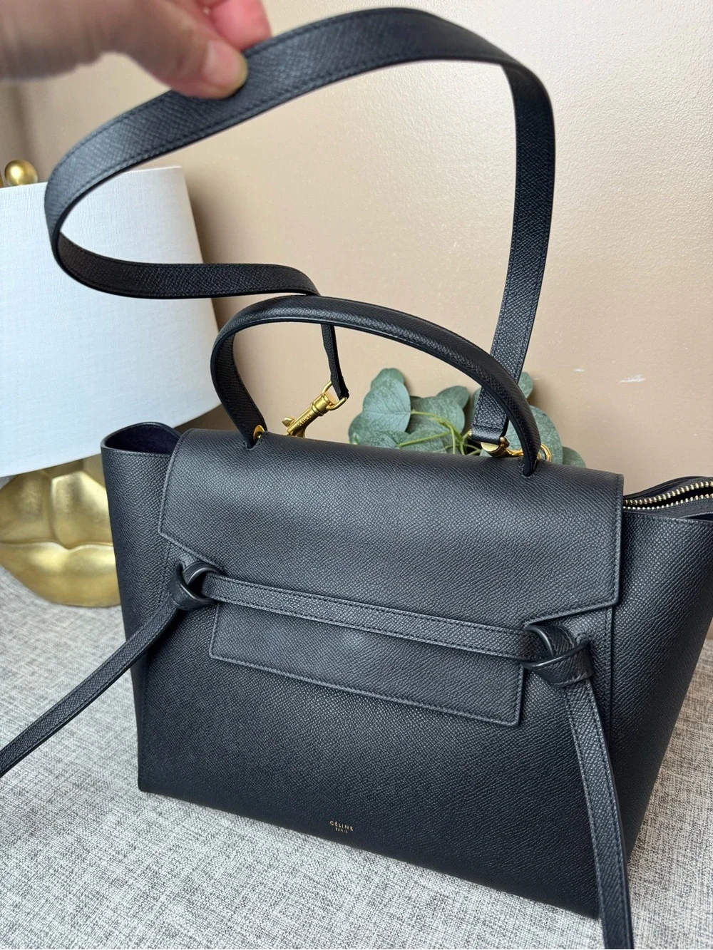 Celine Black Leather Satchel with Top Handle